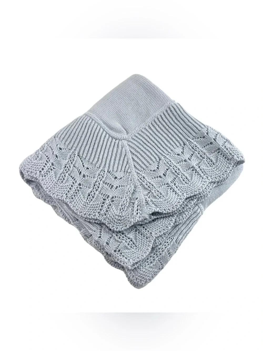 Cotton Jersey Baby Blanket with Knitted‎ Scallop Lace Border